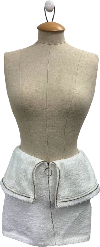 PrettyLittleThing White Fluffy Knit Fold Over Zipped Mini Skirt UK S cashmere skirt fine