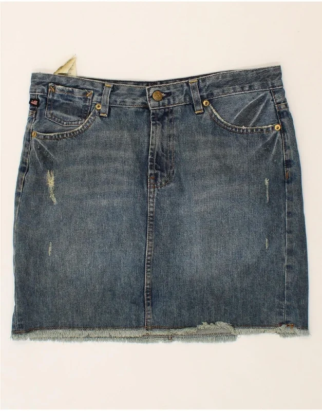 RALPH LAUREN Womens Distressed Denim Skirt W32 Large Blue Cotton denim skirt durable