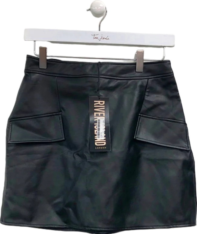 River Island Black Faux Leather Mini Skirt UK 8 corduroy skirt textured