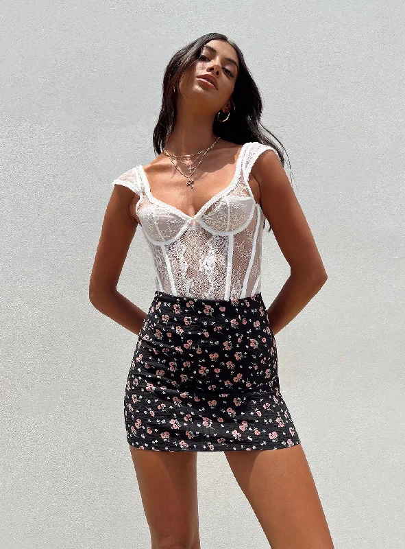 Selby Mini Skirt Black Floral lace skirt delicate