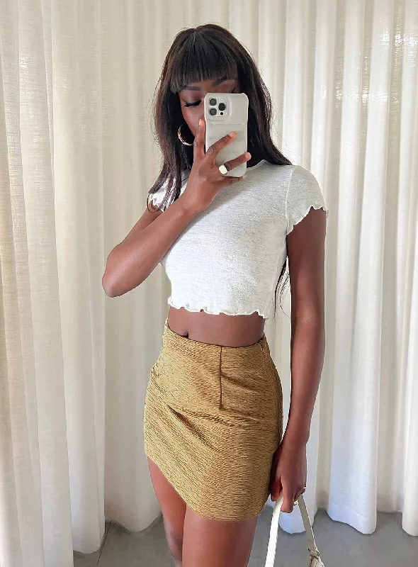 Selby Textured Mini Skirt Beige leather skirt refined