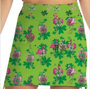 Skort Obsession St. Paddy's Flamingos Green Skort 17" chiffon skirt floaty