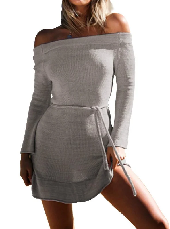 TastyHottie - Slim Sweater Skirt Off Shoulder Sweater Dress denim skirt fashionable