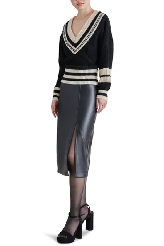Steve Madden Amarilla Faux Leather Midi Skirt high slit skirt
