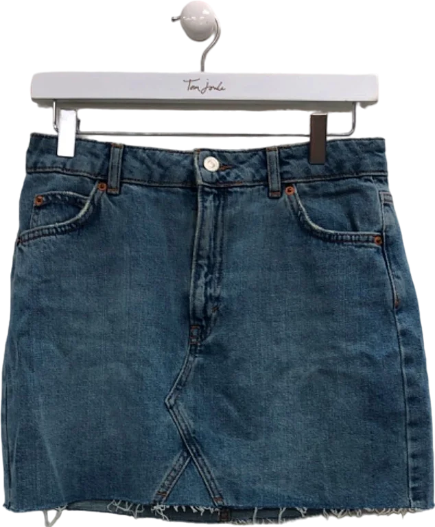 Topshop Blue Moto Denim Mini Skirt UK 10 leather skirt refined