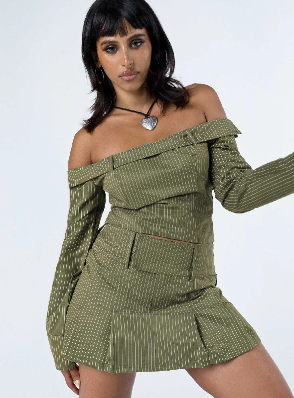 Valentina Cargo Mini Skirt Green Pinstripe high slit skirt