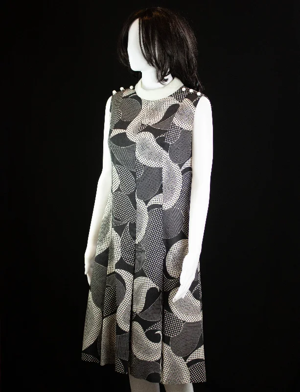 Vintage Abstract Polka Dot Dress With Pleated Skirt 60s Black and White Medium cashmere skirt fine Vintage Abstract Polka Dot Dress With Pleated Skirt 60s Black and White Medium cashmere skirt fine