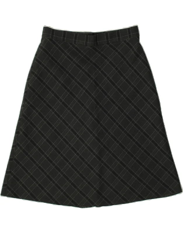 VINTAGE Womens A-Line Skirt IT 38 XS W24  Grey Check wool skirt sturdy