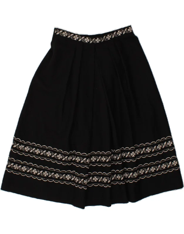 VINTAGE Womens A-Line Skirt IT 42 Medium W30 Black Floral Wool satin skirt smooth