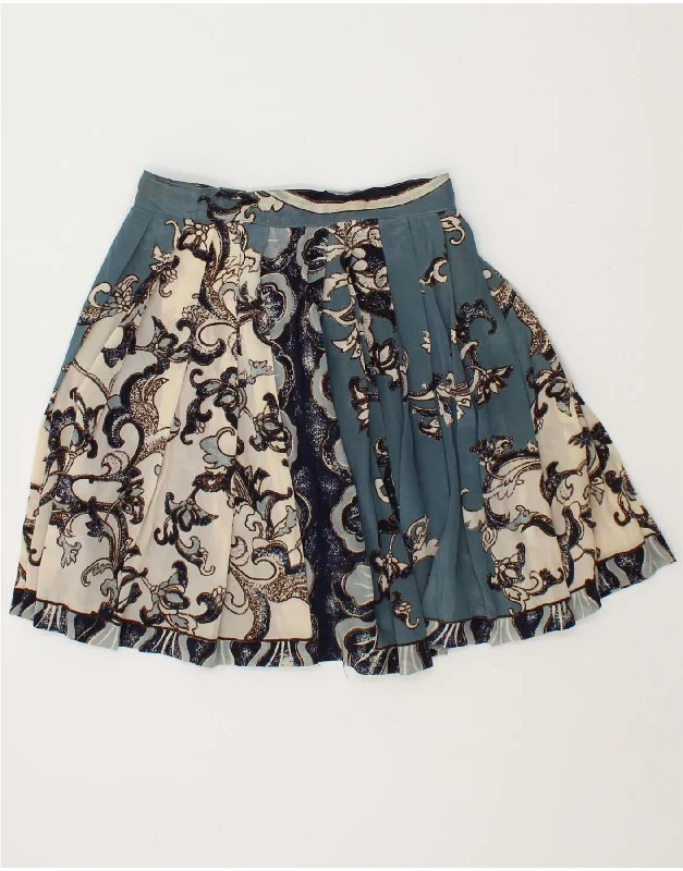 VINTAGE Womens A-Line Skirt IT 44 Medium W28 Blue Paisley Acetate slim fit skirt
