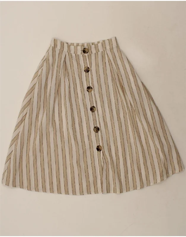 VINTAGE Womens A-Line Skirt UK 10 Small W26 Beige Striped Polyester velvet skirt sumptuous VINTAGE Womens A-Line Skirt UK 10 Small W26 Beige Striped Polyester velvet skirt sumptuous