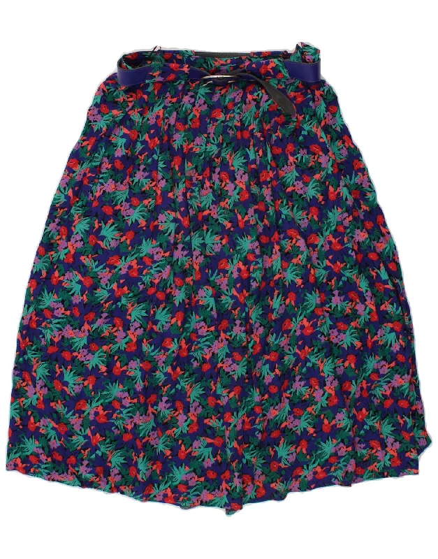 VINTAGE Womens A-Line Skirt UK 14 Medium W30 Blue Floral Polyester linen skirt light