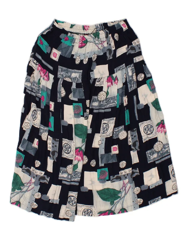 VINTAGE Womens A-Line Skirt W26 Small Navy Blue Patchwork chiffon skirt airy