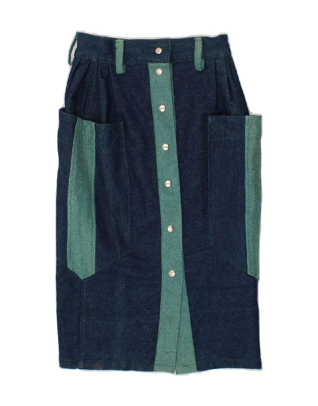 VINTAGE Womens Denim Skirt W24 XS Navy Blue Colourblock chiffon skirt delicate