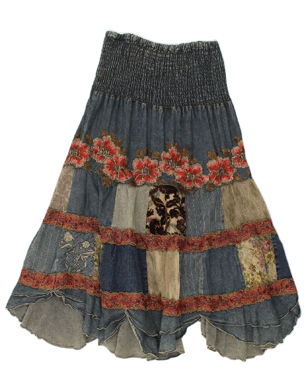 VINTAGE Womens High Waist Denim Skirt W30 Medium Blue Patchwork vintage skirt charm