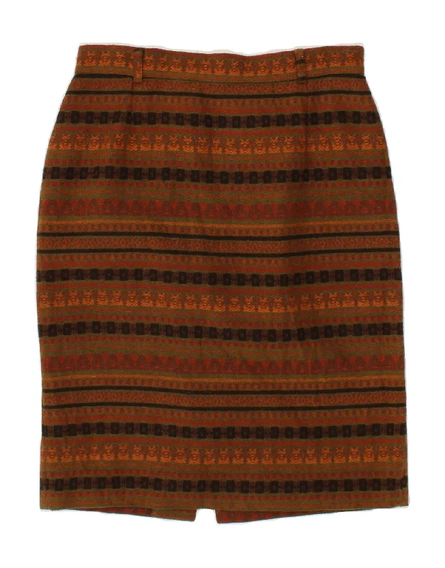 VINTAGE Womens High Waist Pencil Skirt EU 44 XL W30 Brown Striped belted skirt waist VINTAGE Womens High Waist Pencil Skirt EU 44 XL W30 Brown Striped belted skirt waist