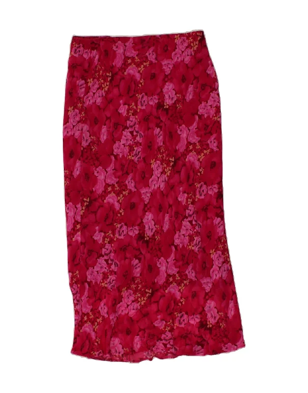 VINTAGE Womens Straight Skirt UK 14 Medium W30 Pink Floral Viscose silk skirt lustrous VINTAGE Womens Straight Skirt UK 14 Medium W30 Pink Floral Viscose silk skirt lustrous