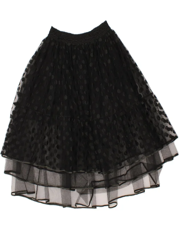 VINTAGE Womens Tiered Skirt W32 Large  Black Polka Dot silk skirt lustrous