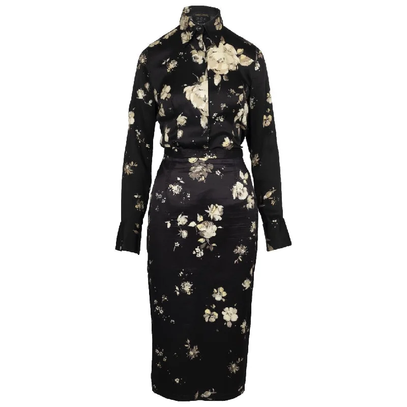 Vivienne Westwood Black Flower Printed Skirt And Top Suit pleated skirt texture
