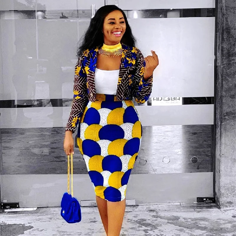 Women Print 2 Piece Skirt Set Dashiki African Long Sleeve Crop Top Suit Midi Skirt Casual Plus Size Two Piece Set Outfit lace skirt intricate
