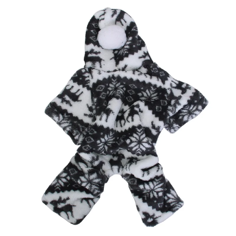 Maxbell Maxbell Fashionable Hooded Dog Pet Supplies Fluffy Jumpsuit Coat Reindeer And Snowflake Pattern Charms Dress Jumpsuit - S
